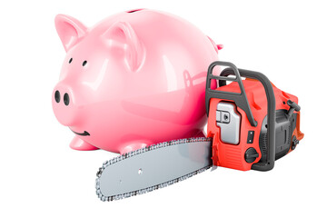 Poster - chainsaw with piggy bank, 3d rendering