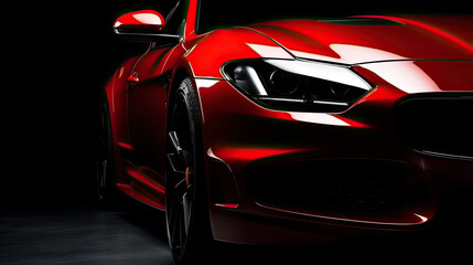 Wall Mural - Close up red luxury car on black background with copy space