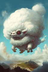 Sticker - Fantasy RPG cloud goblin illustration, created with generative ai