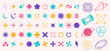 Set of brutalist abstract geometric shapes, bauhaus memphis geometric elements. Trendy minimalist basic figures, stars, lines, flowers, circles