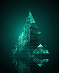 Wall Mural - Beautiful abstract and modern illustration of a christmas tree in green colors on a dark backdrop for a christmas greeting card, generative ai