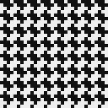 Black White Houndstooth Pattern, Abstract Seamless Fashion Trend Pattern Fabric Textures, Pixel Art Vector Monochrome Illustration. Design For Web And Mobile App.