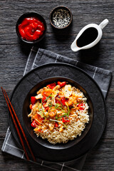 Canvas Print - sweet and sour chicken with veggies and rice