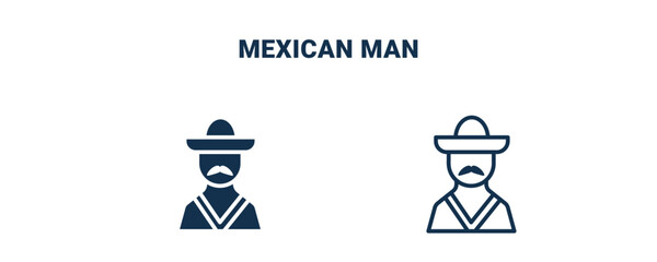 mexican man icon. Outline and filled mexican man icon from social media marketing collection. Line and glyph vector isolated on white background. Editable mexican man symbol.