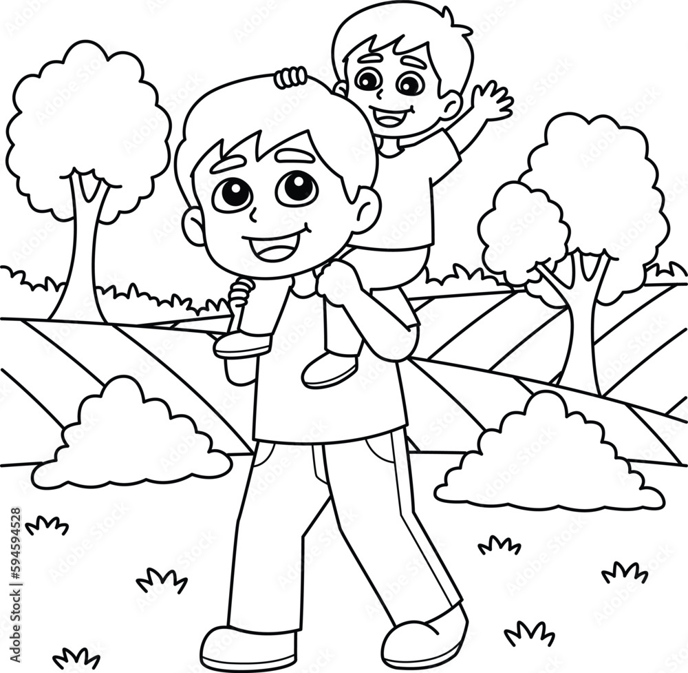Vector de Stock Father Carrying his Son Coloring Page for Kids | Adobe ...