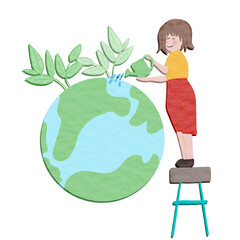 Wall Mural - Green world with cartoon characters. world environment day concept.	