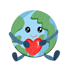 Wall Mural - Green world with cartoon characters. world environment day concept.	