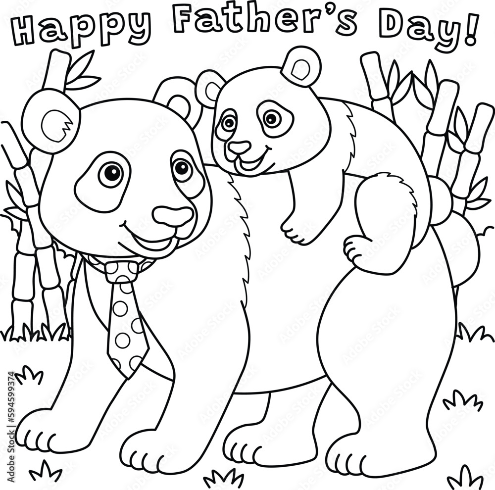 Happy Fathers Day Panda Coloring Page for Kids Stock Vector | Adobe Stock