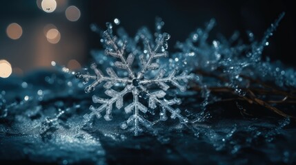 Wall Mural - christmas night composition of snowflakes in snow with sparkles.. Created with generative AI