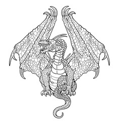 Wall Mural - Dragon coloring page. Fantasy illustration with mythical creature. Dragon drawing coloring sheet.