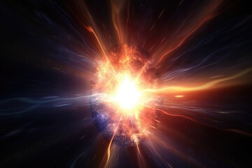 a star, exploding into a supernova, with its light and energy streaking across the universe, created