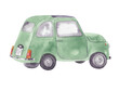 Italian green car Watercolor fiat illustration Png clipart Printable cut file, scrapbook, souvenir, greeting card, invitation, travel journey