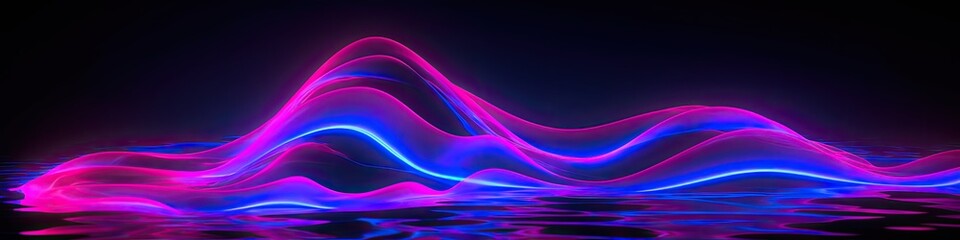 Canvas Print - colorful sound waves with blue and purple neon lighting, band of light - generative ai