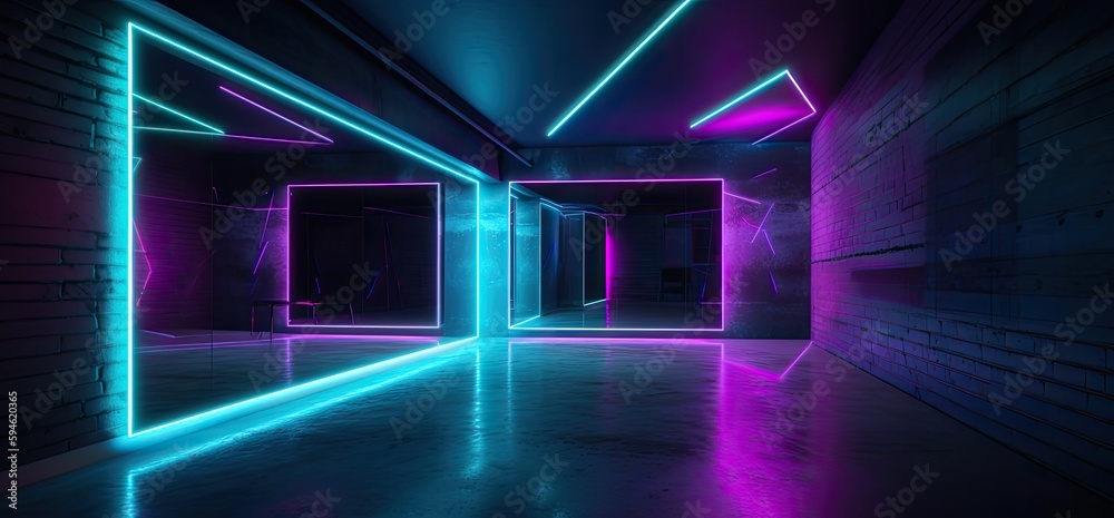 Neon blue and pink lights illuminating a dark room, modern cyberpunk ...