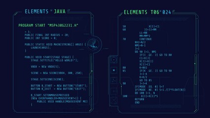 Canvas Print - animated hud windows with lines of code.