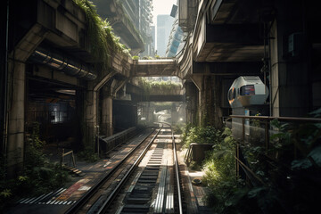Poster - massive Cyberpunk infrastructure, Generative AI