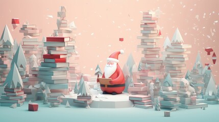 Wall Mural - Merry Christmas and Happy Holidays greeting card, frame, banner. New Year. Noel. Snow christmas tree light background. Winter xmas holiday theme. Flat lay.. Created with generative AI
