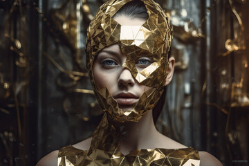Poster - The Fusion of Human and Machine: Woman face with Visible Gears - Generative AI