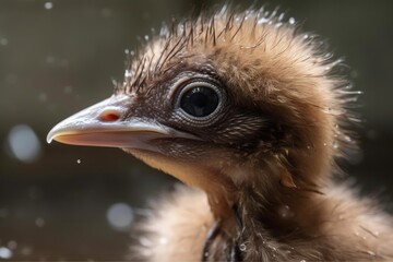 Poster - close-up of a newborn bird, with its tiny beak and feathers visible, created with generative ai