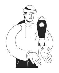 Poster - creating own startup business bw concept vector spot illustration. startupper 2d cartoon flat line m