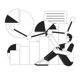 Poster - optimize startup workflow bw concept vector spot illustration. cost control analyst 2d cartoon flat 