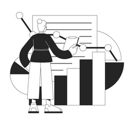 Poster - startup performance optimization bw concept vector spot illustration. analyst 2d cartoon flat line m
