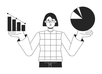 Poster - Startup company valuation bw concept vector spot illustration. Success manager 2D cartoon flat line monochromatic character for web UI design. Editable hero image for landing page, mobile header