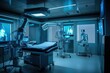 Robotic and automated equipment in the operating room, the operating room in surgery is equipped with automated equipment with robots, generative AI.