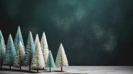 Wall Mural - Merry Christmas and Happy Holidays greeting card, frame, banner. New Year. Noel. Snow christmas tree light background. Winter xmas holiday theme. Flat lay.. Created with generative AI