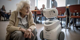 Fototapeta  - Taking care of the elderly, an elderly woman with a robot. Generative AI.