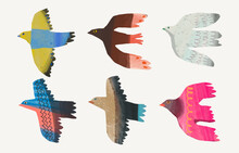Birds, Watercolor Painting. Vector Illustration Of Animal Collection. Isolated. Freedom Concept Artwork.
