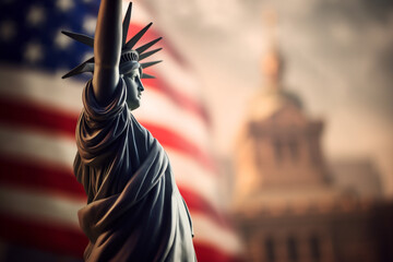 Wall Mural - Generative Ai of the American flag and the Statue of liberty. Background for independence day - 4th of July.