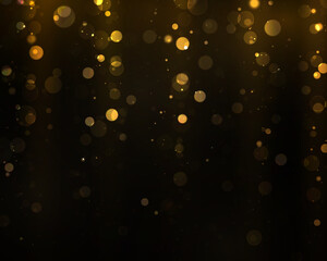 Glowing yellow circles bokeh abstract gold luxury background. Vector yellow sparkling light explosion backdrop. Shiny volume star dust golden light.