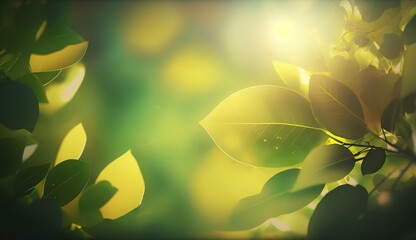 Fototapete - Abstract blurring greenery from a bio backdrop that is both fresh and healthy, bathed in summer sun. Generative AI