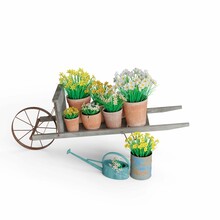 Garden Cart With Flower Pots, 3d Rendering