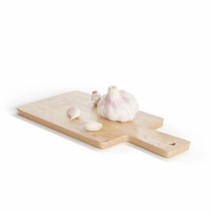 Wall Mural - Closeup of a cutting board with garlic on it, 3d rendering