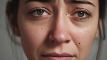 Wall Mural - Close up portrait of woman's face, crying and emotional, Generative AI