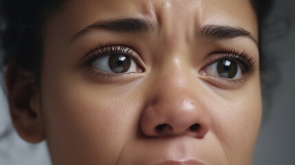 Wall Mural - Close up portrait of young woman's eyes crying, emotional, Generative AI