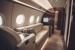 © ChaoticMind - Interior of luxurious private jet with leather seats. Illustration AI Generative