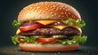 © tanyastock - Burger with lettuce, tomato, onion. Fast food hamburger with cheese. Beef cheeseburger. Generative AI