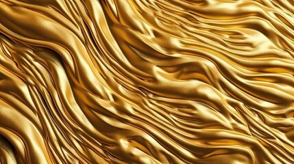 Golden silk textile background. Illustration of wavy fabric material. Dynamic wavy cloth. Generative AI