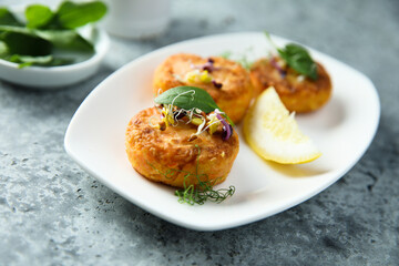 Poster - Traditional homemade fish cakes with lemon