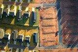 Fototapeta  - View from above of densely built residential houses under construction in south Carolina residential area. American dream homes as example of real estate development in US suburbs