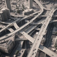 Sticker - Modern city with highway interchange. generative ai