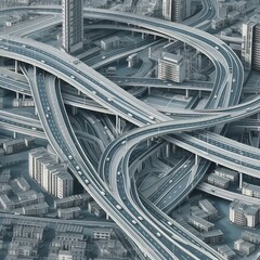 Wall Mural - Modern city with highway interchange. generative ai