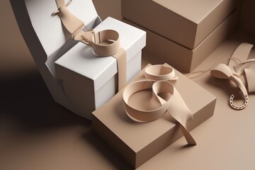 Paper Jewelry Gift Packaging Box, 3d Render. Generative AI