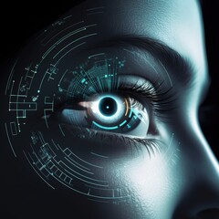 Poster - futuristic data display panel and an eye. generative ai