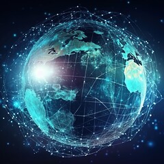 Poster - global internet connection of business and digital marketing. Finance and Banking Digital Link Technology. generative ai