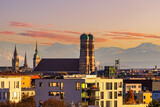 Fototapeta  - Famous Munich Skyline with Alps