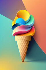 Wall Mural - Colorful ice cream background, ice cream illustration with rainbow colors. Generative AI